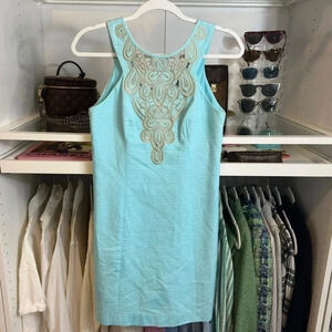 Lilly Pulitzer 00 shift dress blue turquoise gold worn once